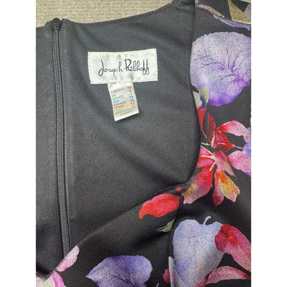 Joseph Ribkoff Floral Metallic Sheath Dress Size 10 Black Pink Purple - Picture 4 of 10